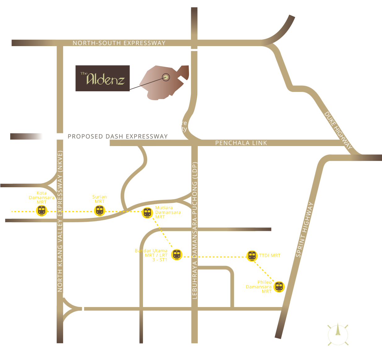 The Aldenz location map showing nearby highways and MRT stations